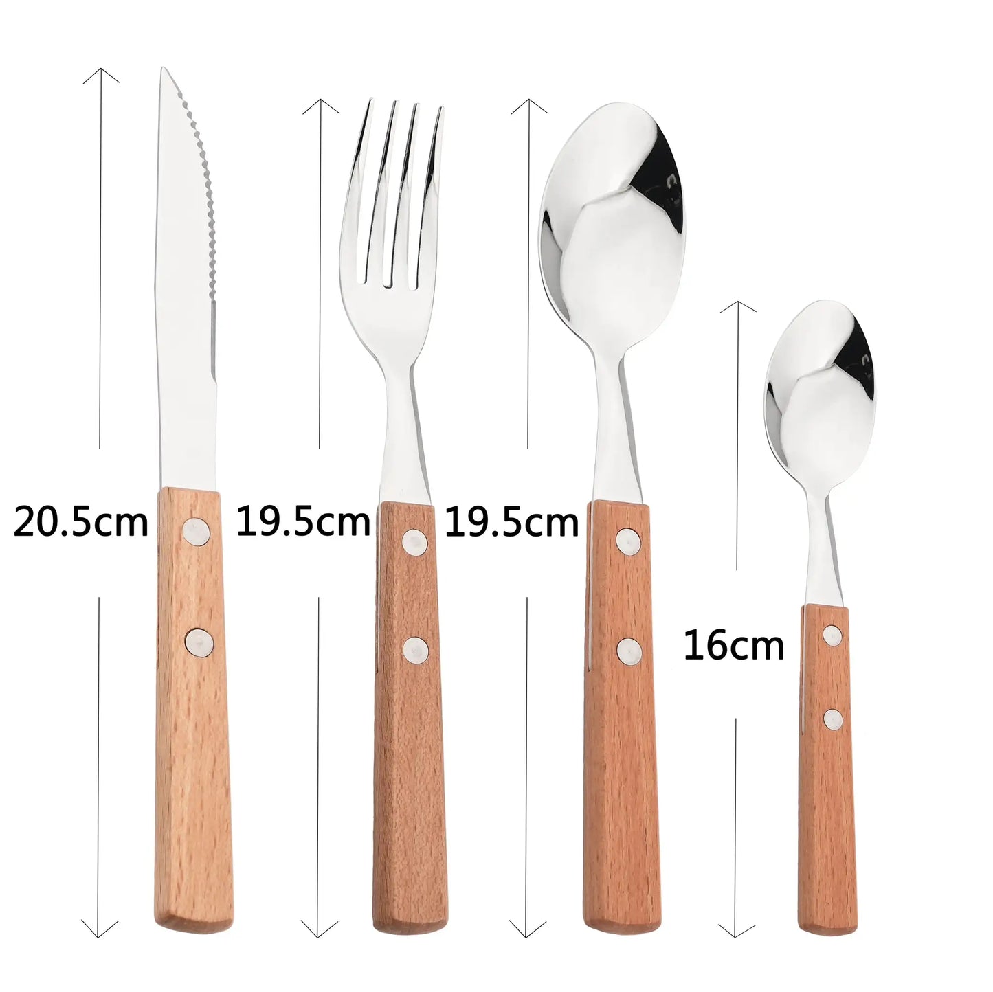 Knife Fork Teaspoon with Wooden Handle 304 Stainless Steel Cutlery Set 6/24Pcs Tableware Mirror Dinnerware Home Flatware Kitchen from PriceLows™