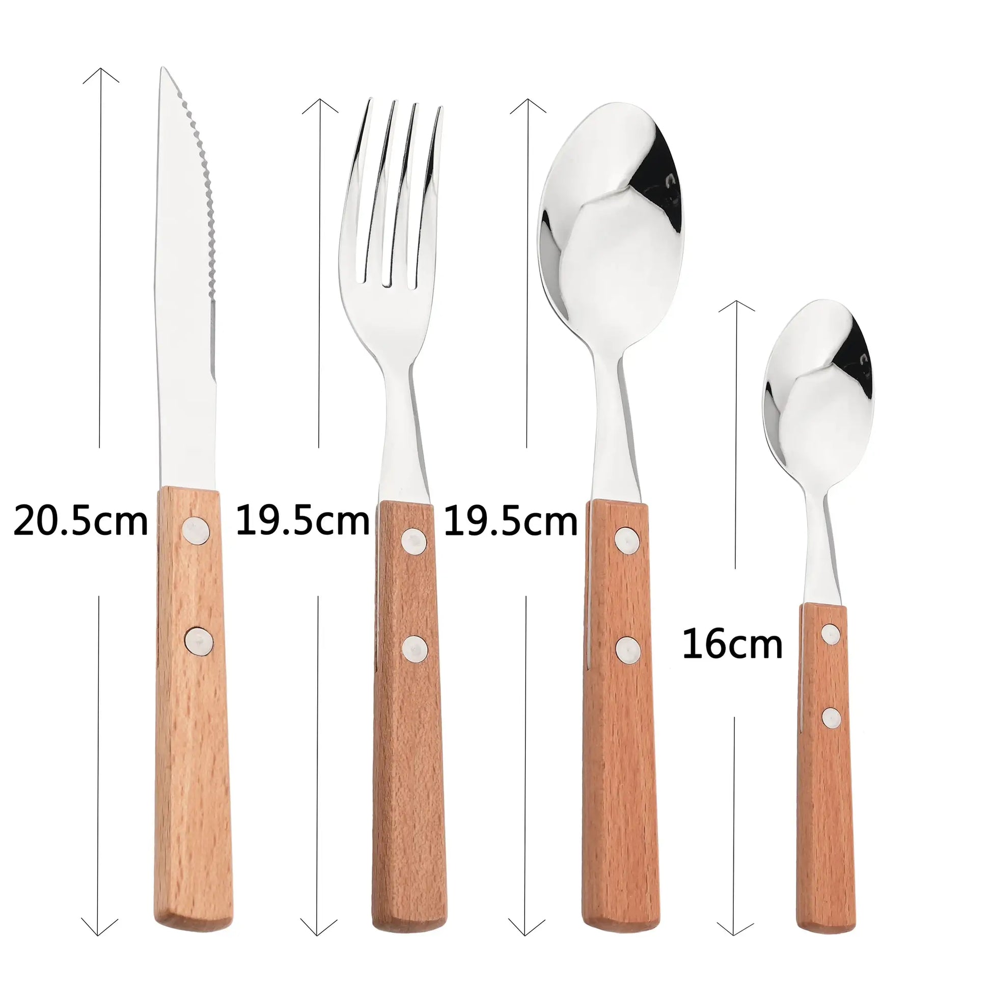 Knife Fork Teaspoon with Wooden Handle 304 Stainless Steel Cutlery Set 6/24Pcs Tableware Mirror Dinnerware Home Flatware Kitchen from PriceLows™