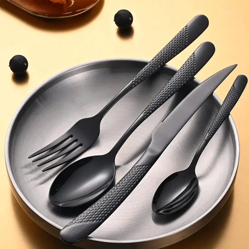 24pcs stainless steel tableware set, including knife, fork, spoon and coffee spoon gift box, dishwasher safe. from PriceLows™