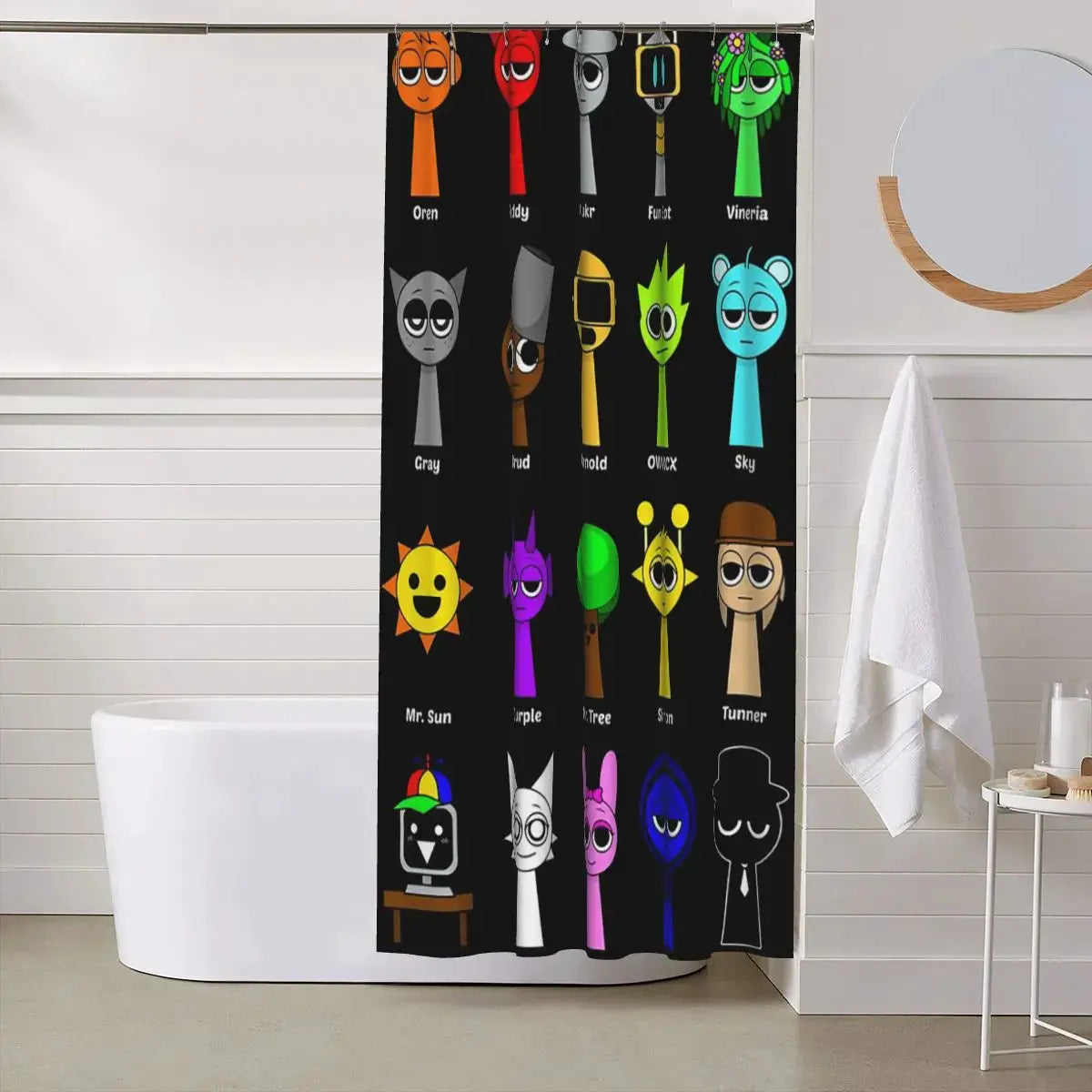 All My Sprunki Game Toys Shower Curtain Bathroom Polyester Waterproof Bath Curtains with Hooks from PriceLows™