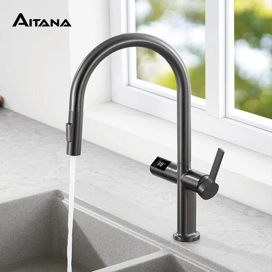 Kitchen Faucet | Digital Display | Gun Gray Brass | Two Function from PriceLows™