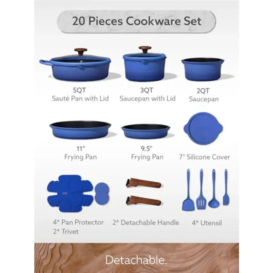 20Pcs Titanium Cookware Set, Pots and Pans Set Non Stick, Kitchen Cooking Set with Detachable Handle, Non Toxic Induction Cookw from PriceLows™