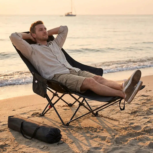 300-Pound Heavy-Duty Foldable Beach Chair with Adjustable Height and Crossed Backrest - Portable Outdoor Chair for Camping, Fish from PriceLows™