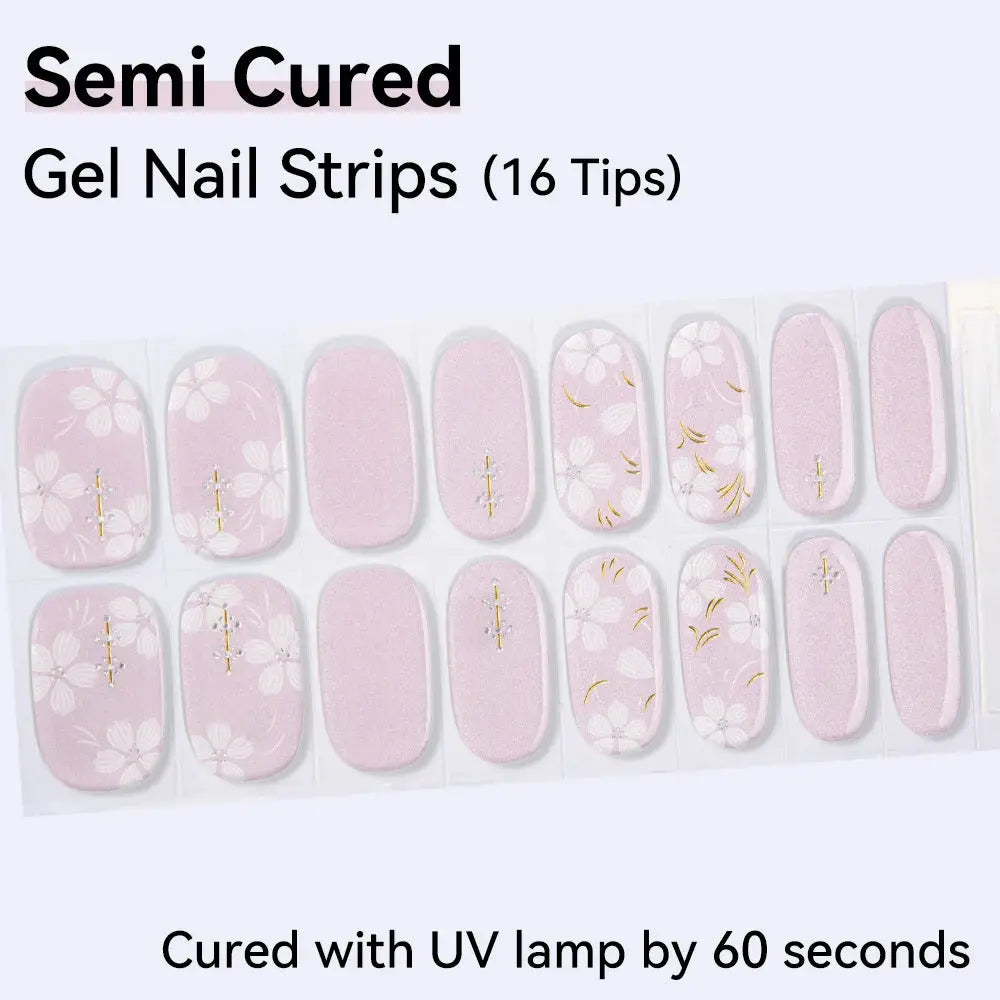 16strips Cartoon UV/LED Semi Cured Gel Nail Strips Pink Glitter Cat Eye Self-Adhesive Gel Nail Wraps Full Cover UV Nail Sticker from PriceLows™