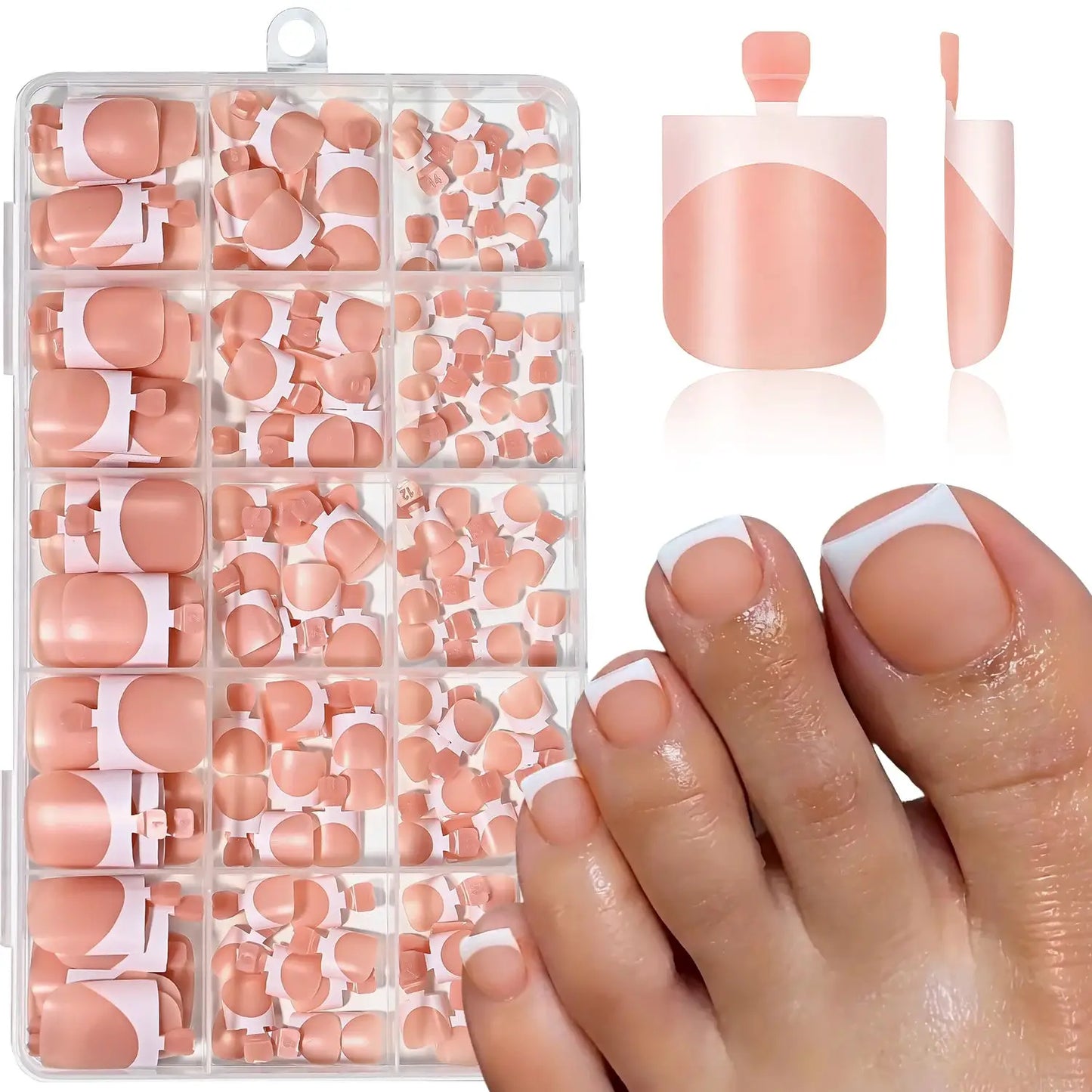Press On Toenails | Short Square Shape | French White Tips | 150 Pcs Set