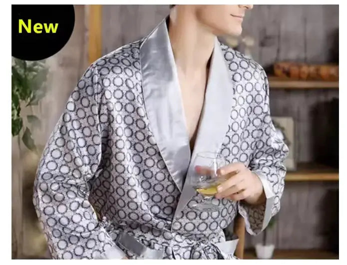 Men Bathrobe | Navy Striped Shawl Collar | With Pockets | Plus 3XL To 5XL