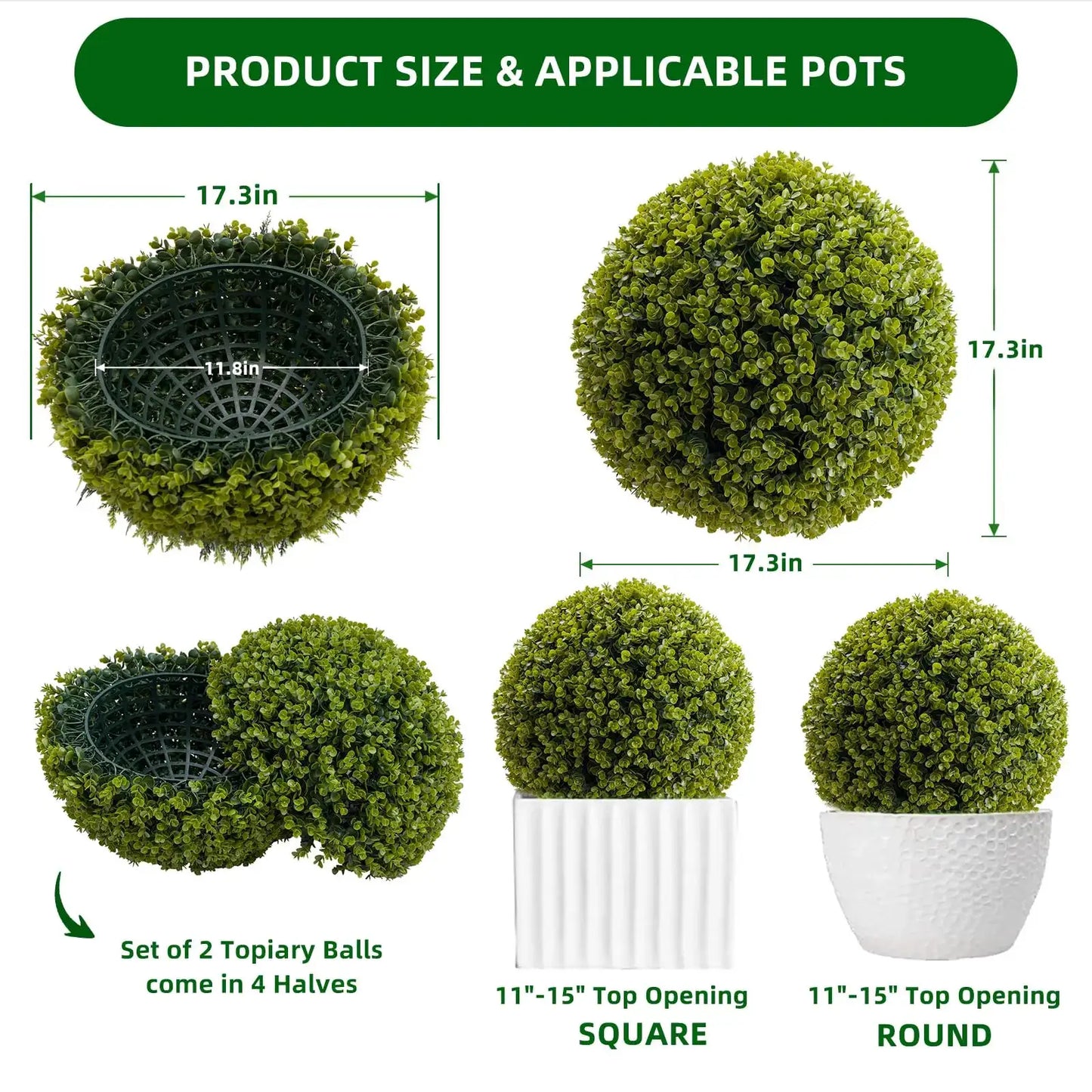 New Topiary Balls Artificial Outdoor Set of 2, Artificial Topiary Cedar Balls for Home Wedding Decor Green 44/48/54/55/59/63 CM from PriceLows™