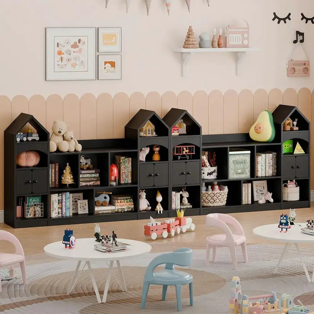 Children's Bookshelf with Storage, Playroom & Living Room Display Cabinet, Black from PriceLows™