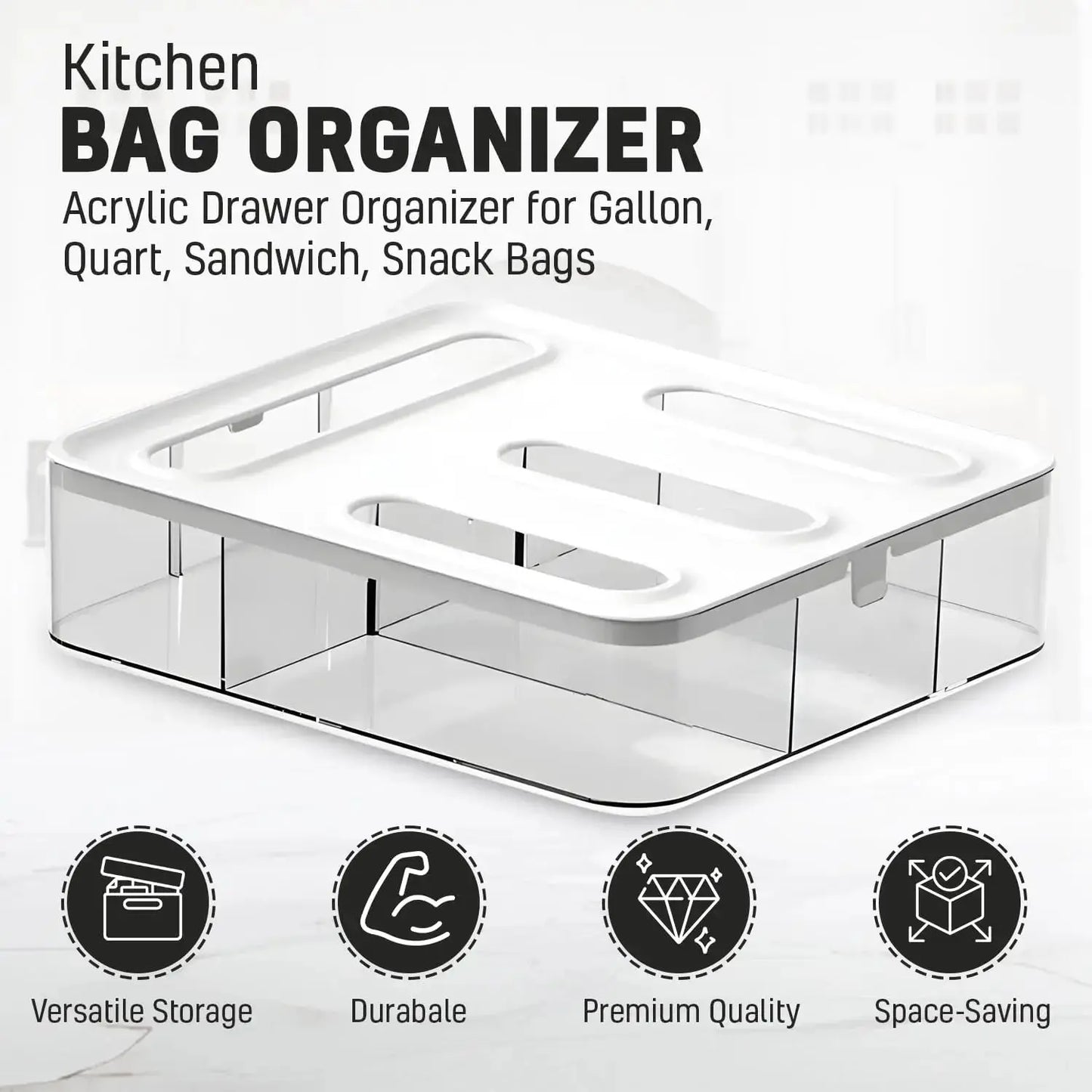 Ziplock Bag Organizer | 4 Compartment | Transparent Drawer | Plastic