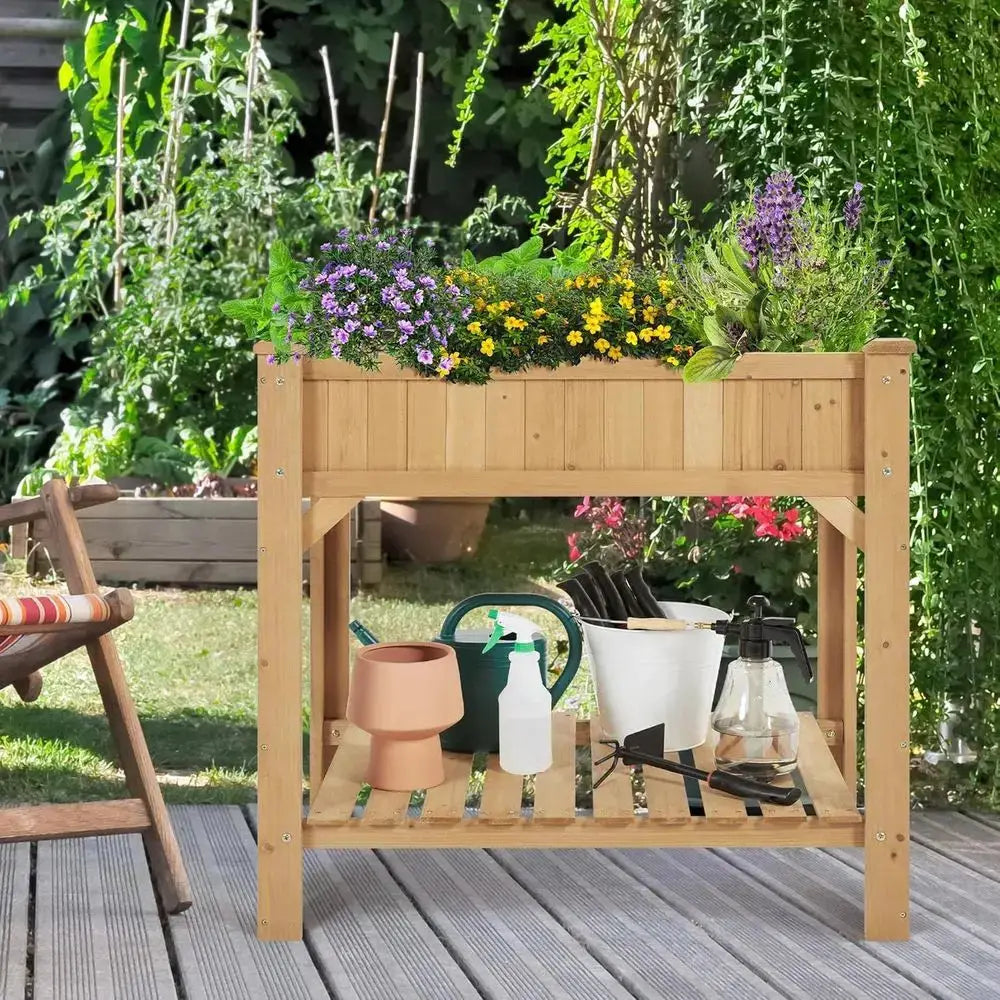 36 High x 25 Wide x 37 Long Elevated Garden Bed for 8 Herbs, Vegetables, and Plants - Outdoor Standing Planters with Grow Grid from PriceLows™