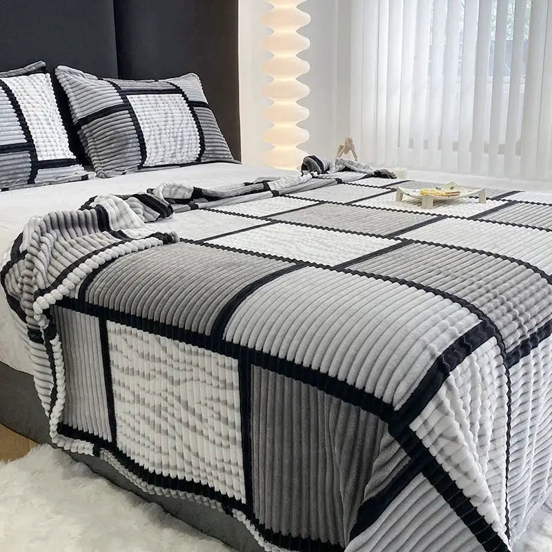 Geometric Plaid Blanket | 100 Percent Polyester | Machine Wash | Large Throw