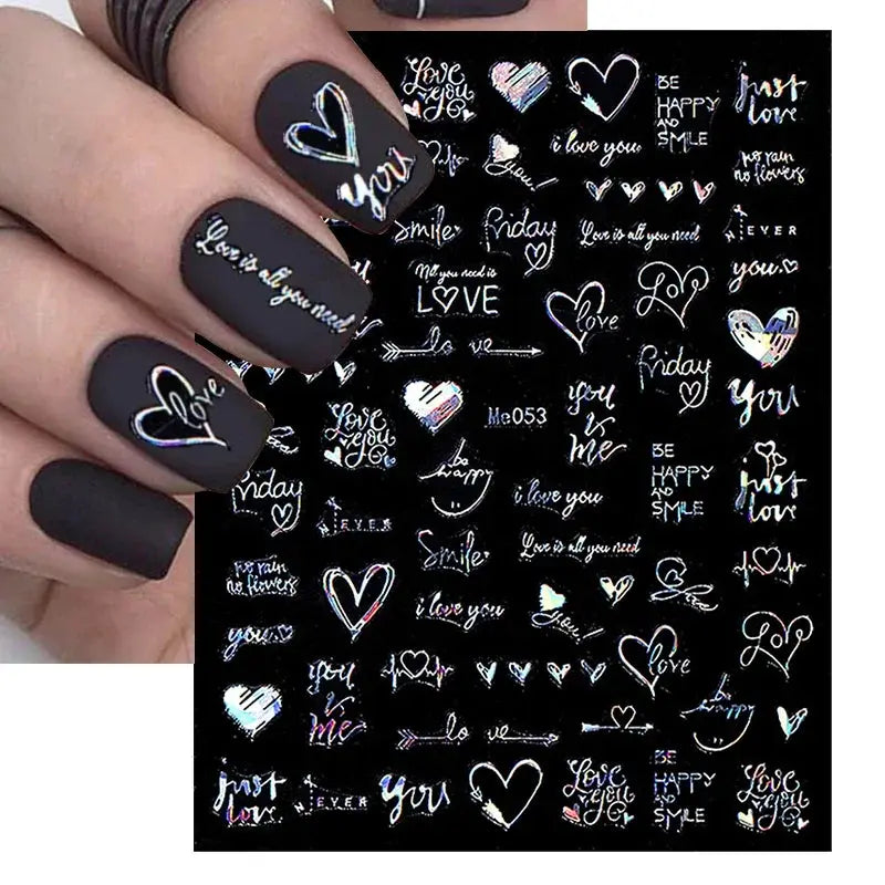 1PCS Laser Love Letter Nail Sticker Nail Art Decoration Flower Star supplies Decals Press On Nails Stickers Parts from PriceLows™