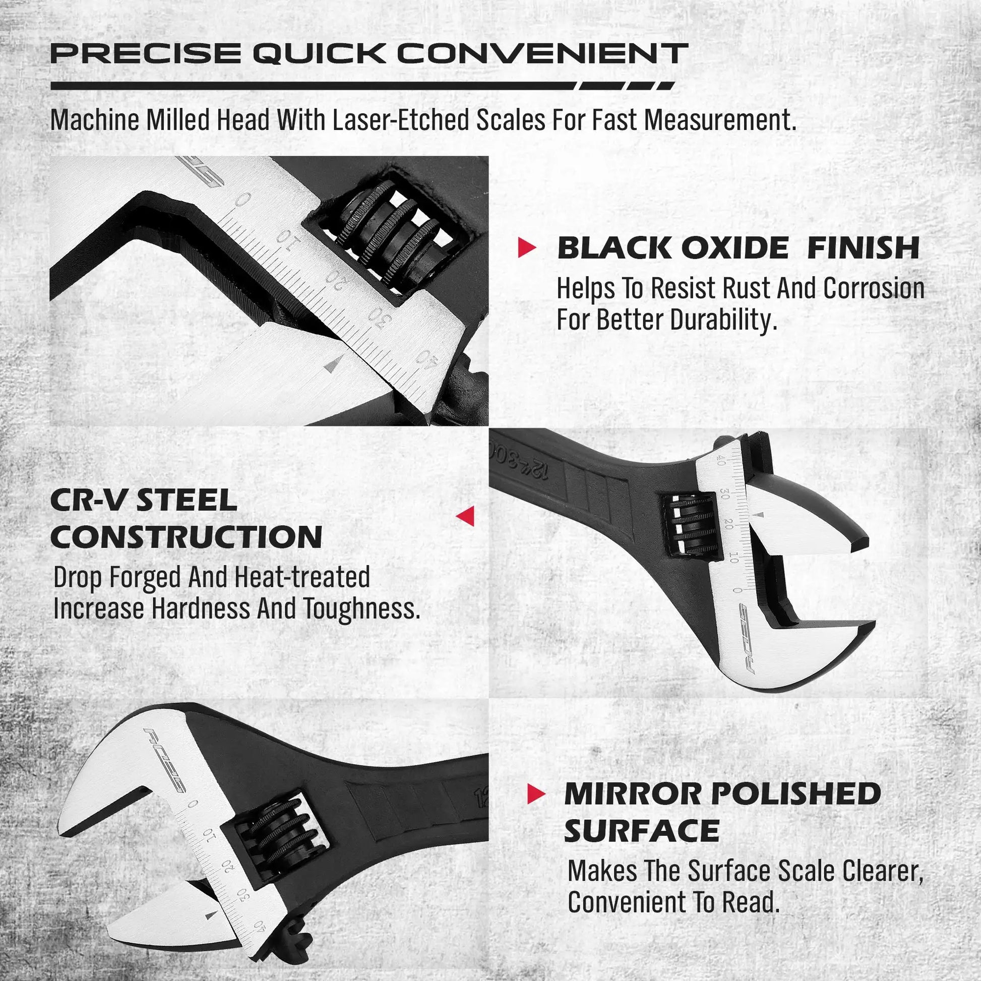 SEDY 4PCS Adjustable Wrench Set, 6/8/10/12 Inch CR-V Steel Spanner with Black Oxide Finish for Auto, Plumbing & Home Repairs from PriceLows™