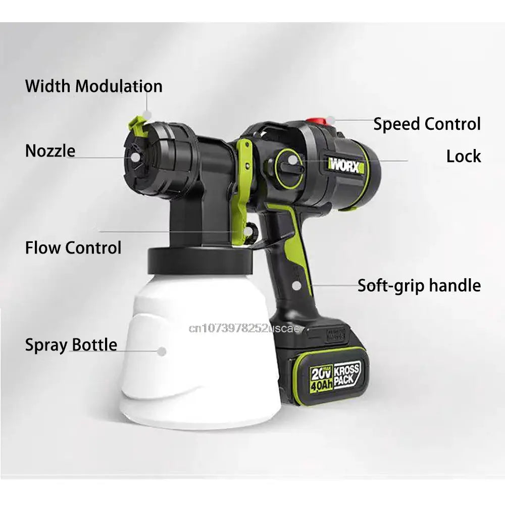 Worx WU056 Brushless Electric Spray Gun Home Paint Sprayer Flow Control Airbrush 4 Nozzle [Non Battery and Charge] from PriceLows™
