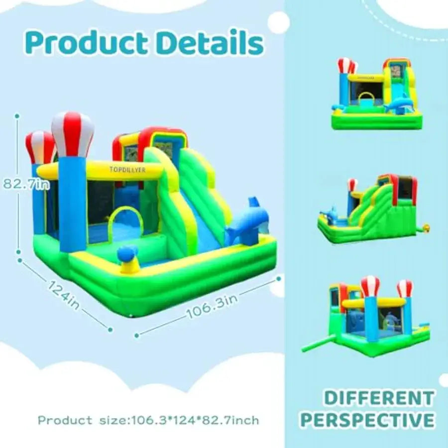 Bounce House Inflatable Water Slide for Backyard Outdoor Indoor Party 3-10 with Splash Pool Climbing Wall Trampoline Blue and Y from PriceLows™