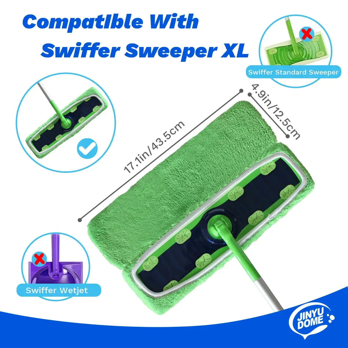 JINYUDOME 3Pcs Reusable Microfiber Mop Pads For Swiffer XL Sweeper Refills Washable Green Dry & Wet Mopping Floors Cloths 17“*5” from PriceLows™