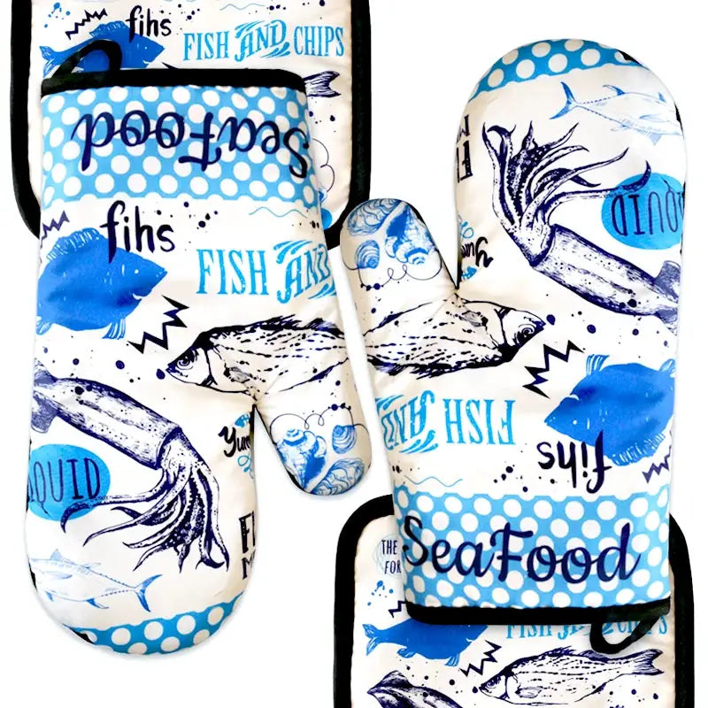 Oven Mitt Set | Insulated Heat Resistant | Cartoon Design | Set 2 Glove and Pad