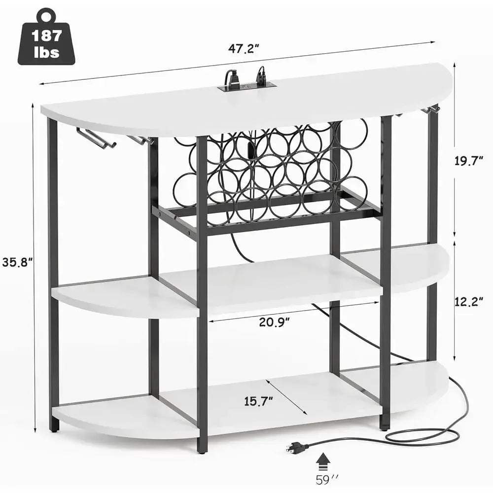 Wine Bar Cabinet for Liquor Bar Table Bar Cabinet with Lights and Outlet 4Tier Storage Freestanding Wine Racks with Glass Holde from PriceLows™