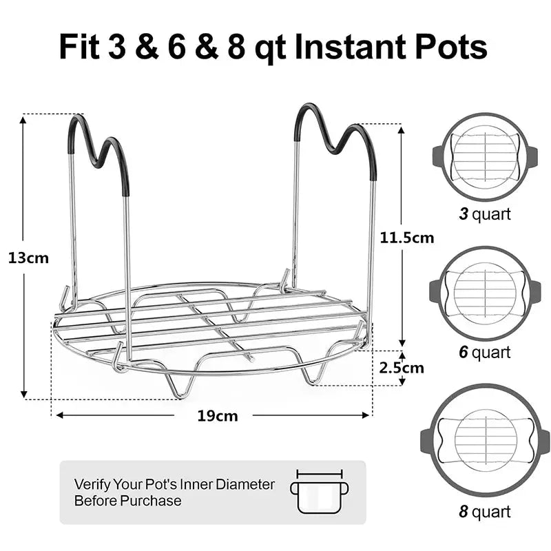 Instant Pot Steamer Rack | Stainless Steel | Silicone Handles | Fit 6 and 8 Qt
