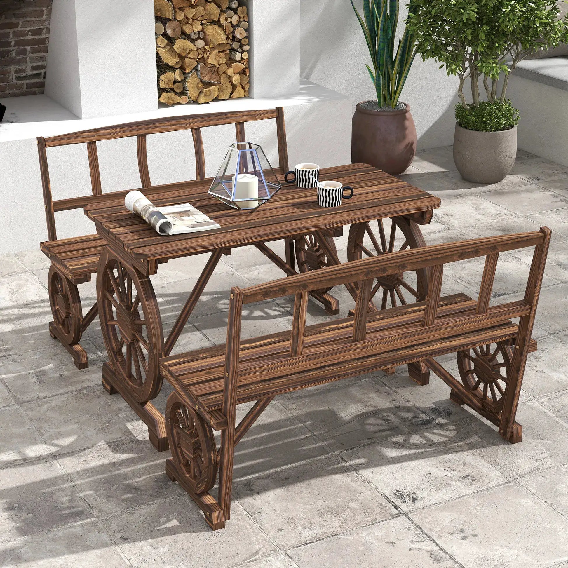 Patio Dining Set for 4 People W/ Carriage Wheels Design from PriceLows™