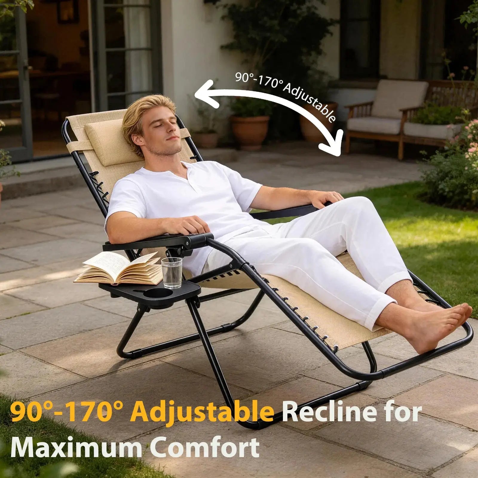 JHK Portable Zero Gravity Recliner Chairs Set of 2 Outdoor Garden Folding Lounge Chair with Cup Holder Trays Adjustable Pillow from PriceLows™