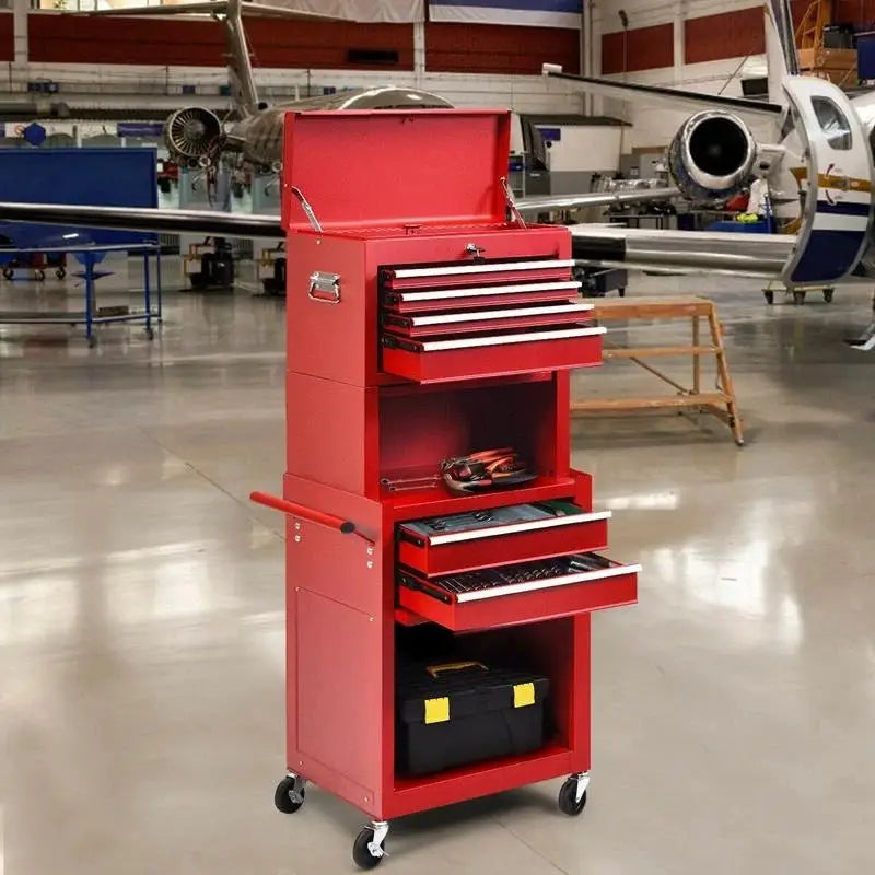 6-Drawer Tool Chest with Heightening Cabinet-Red from PriceLows™