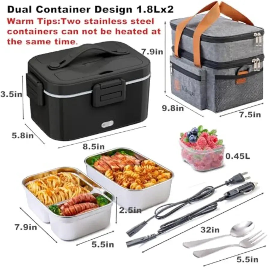 Electric Lunch Box for Adults 100W with 2 Stainless Steel Containers 1.8L Heated Lunch Boxes for Men Food Heater Portable 12/24 from PriceLows™