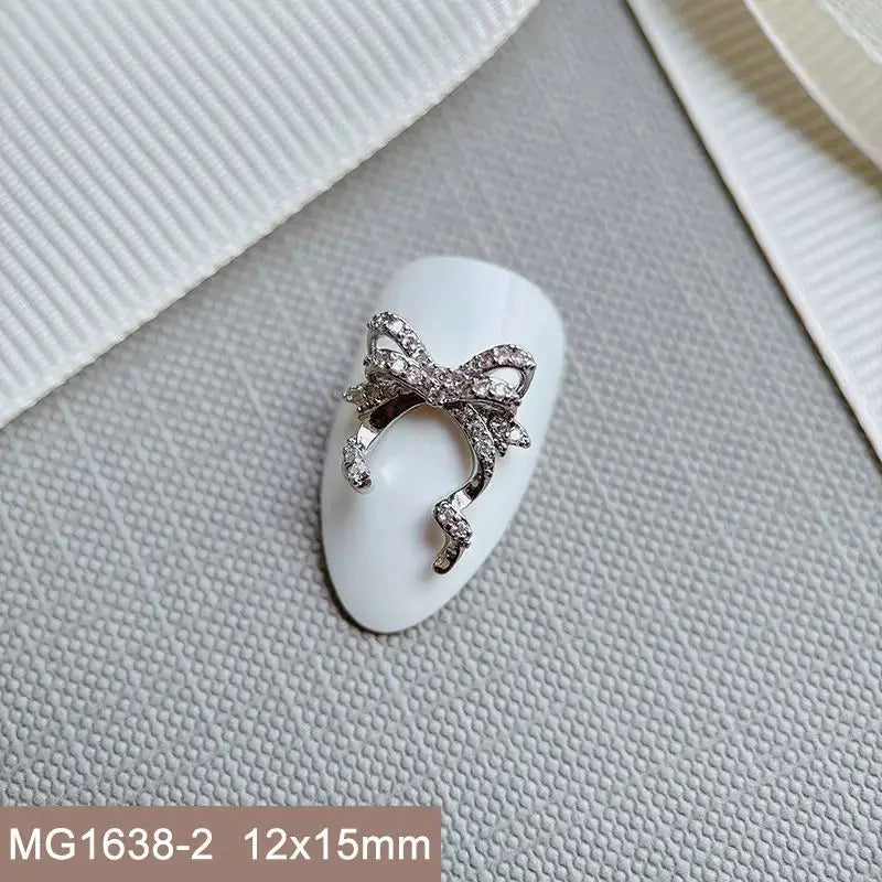 10pcs Silver Rhombus Streamer Bowknot Tassel Zircon Nails Jewelry Decorations DIY Wear Nail Art Accessories Charms Part Supplies from PriceLows™