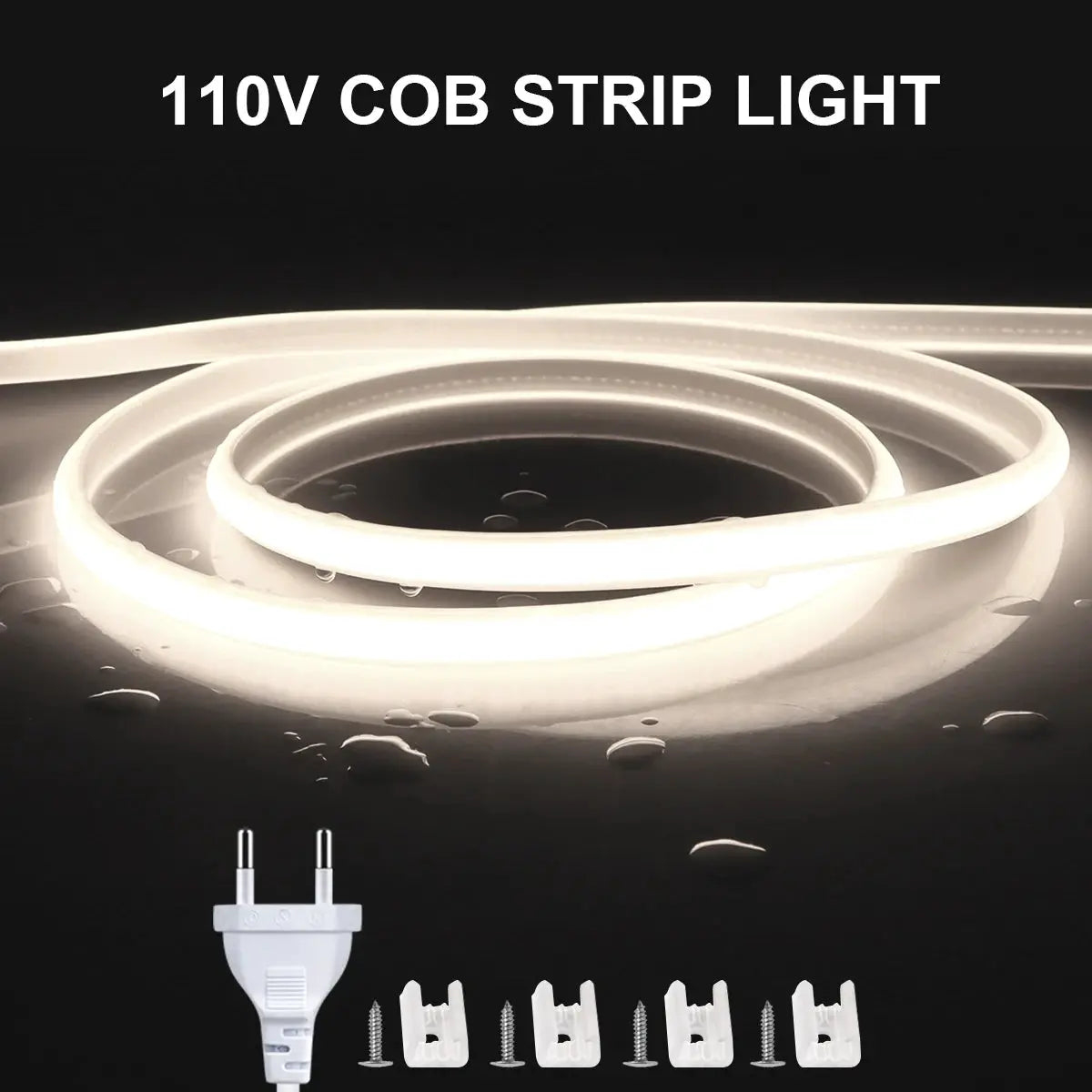 220V 110V COB Led Strip With EU US Plug Power Switch Waterproof Led Tape Flexible Ribbon for Outdoor Garden Kitchen Lighting from PriceLows™