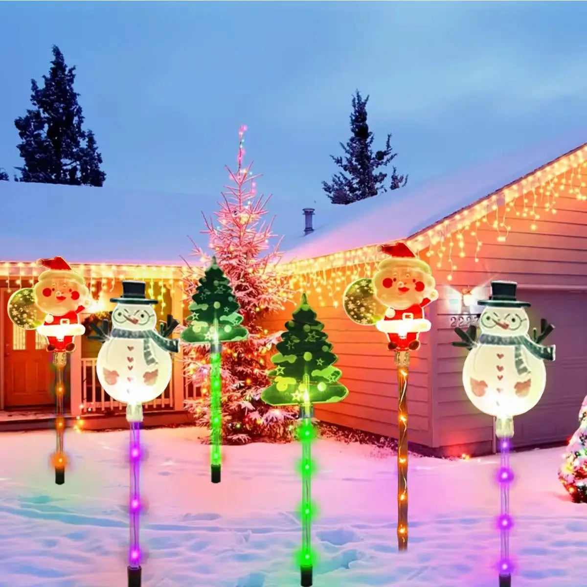Solar Lawn Lights | Santa Tree Elk Designs | Solar Powered | Set of 6