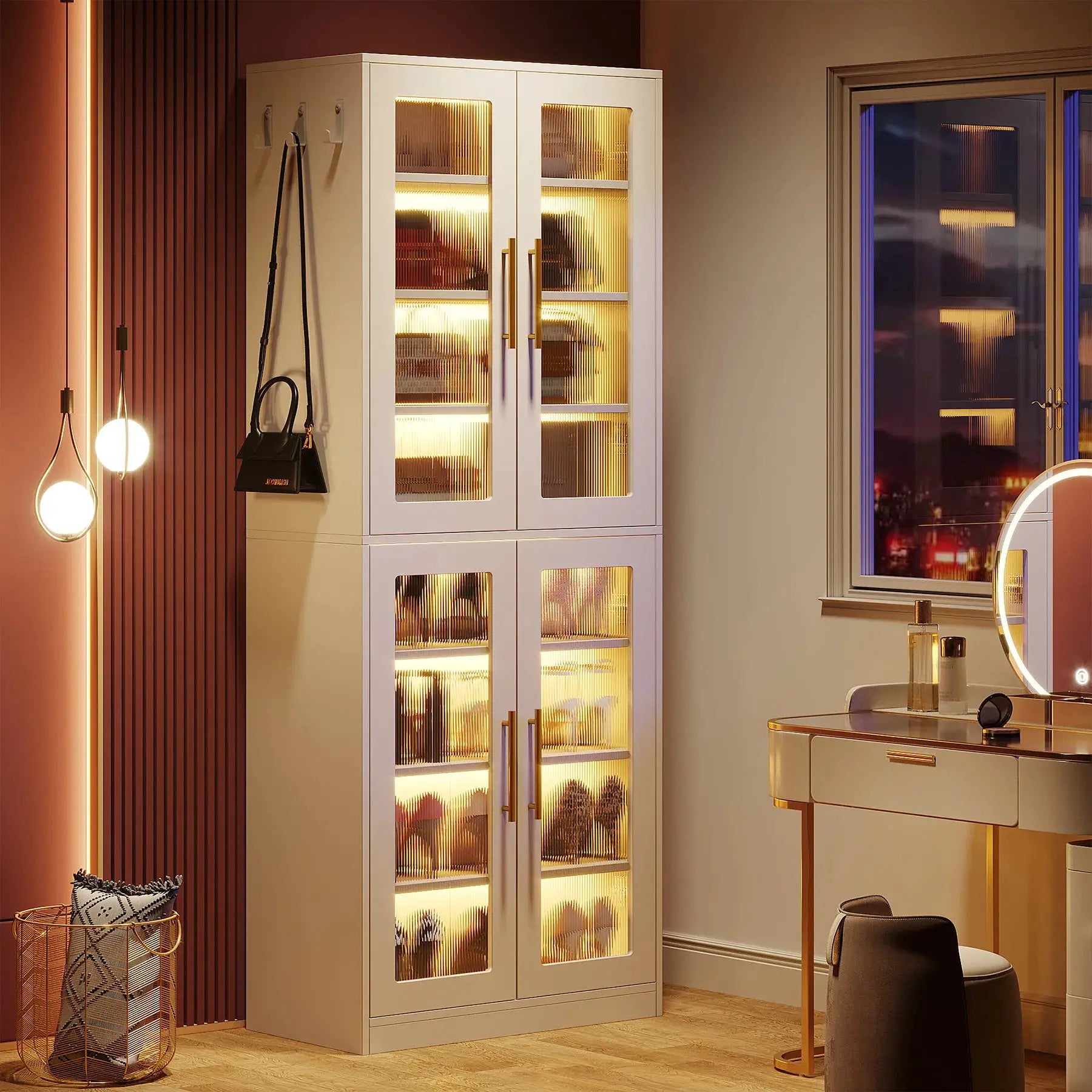 Tribesigns Tall Shoe Cabinet with Acrylic Doors and LED Lights, 8-Tier Entryway Shoe Storage Rack with Adjustable Shelves from PriceLows™