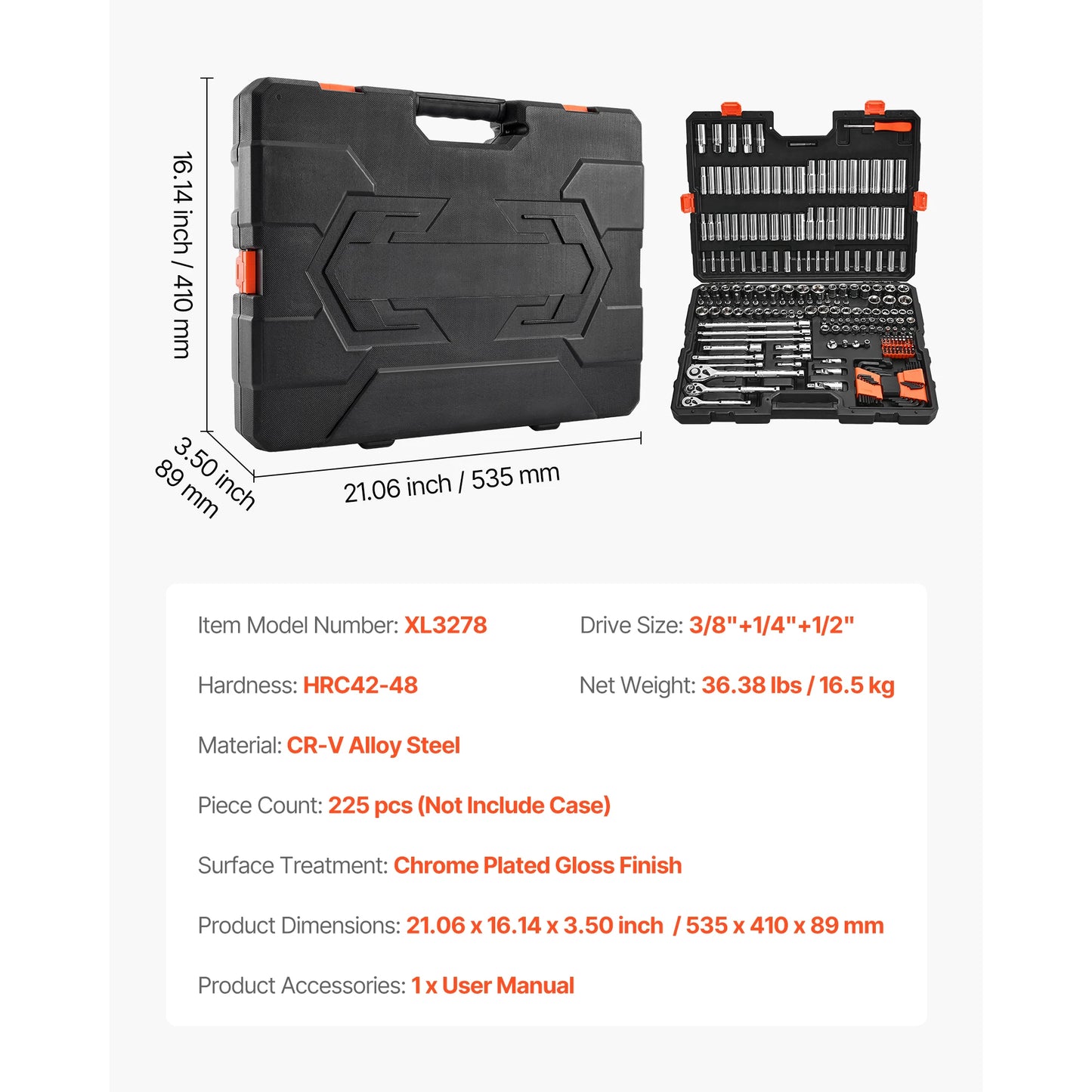 SucceBuy Socket Set 86 Pieces 3/8 1/4 1/2in Drive Socket and Ratchet Set SAE Metric Mechanic Tool Kit with Ratchet Wrench from PriceLows™