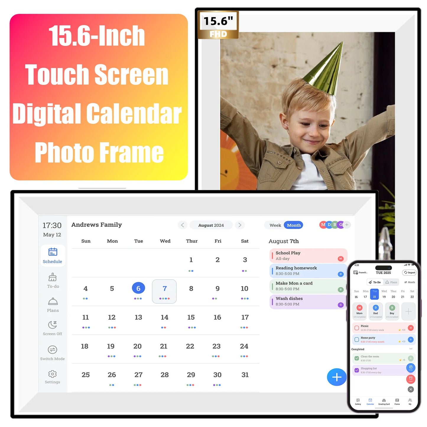 Digital Photo Frame | 15.6 Inch Display | 1920x1080 Full HD | 64 GB Memory