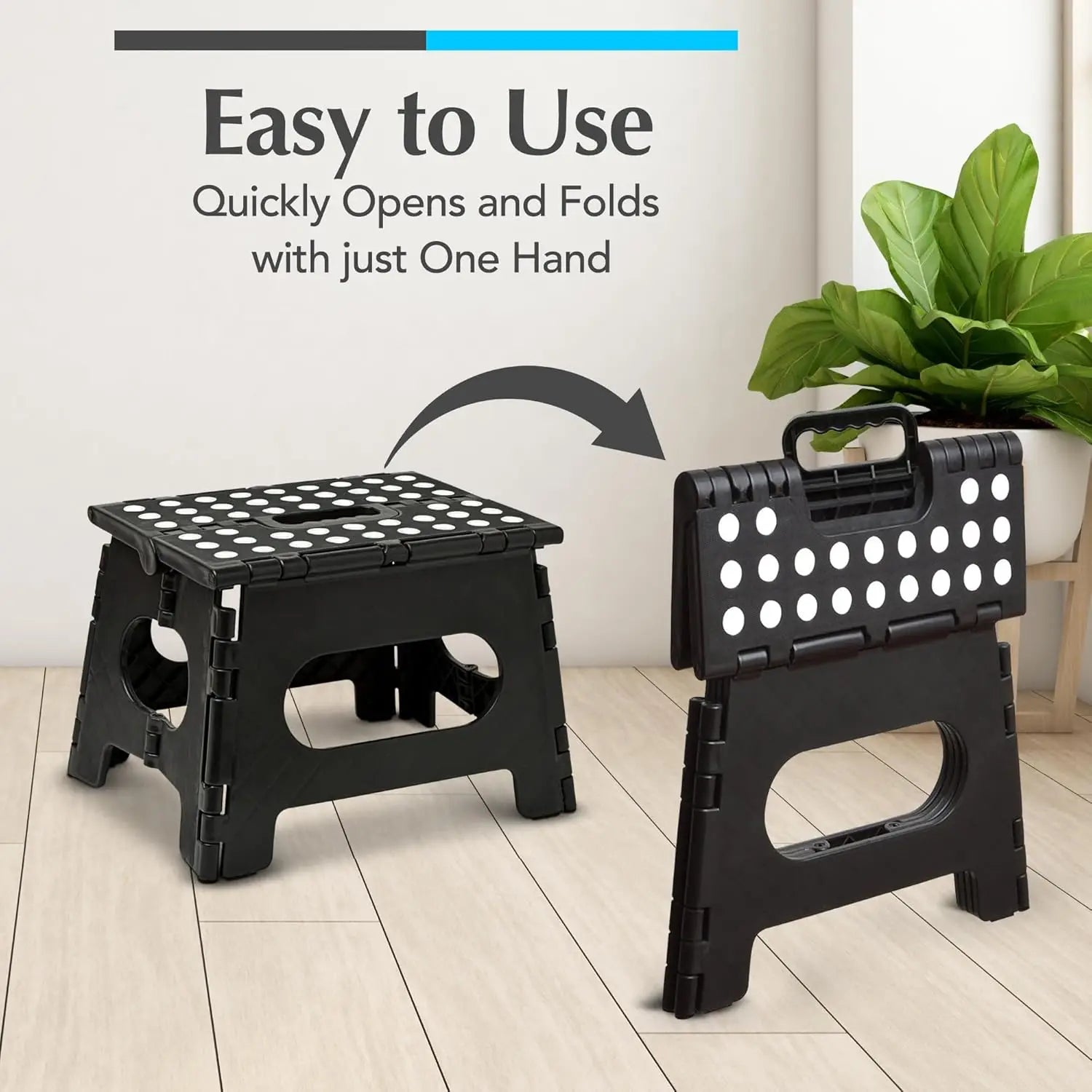 Handy Laundry Folding Step Stool - Sturdy Enough Collapsible Stool to Support Adults and Safe Enough for Kids - Opens Easy with One Flip - Great for Kitchen, Bathroom or Bedroom (Black - 9 Inch) from PriceLows™
