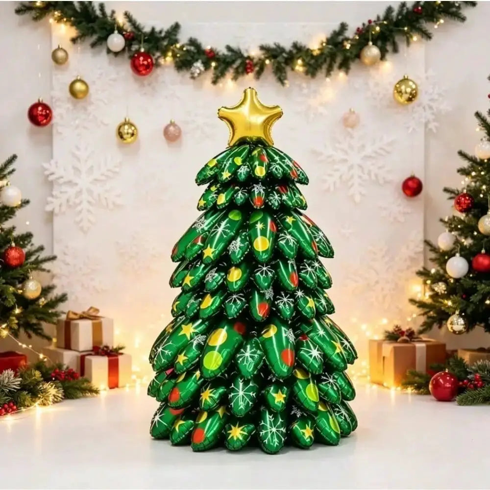 Christmas Tree Foil Balloons | 9 Pcs | 51 Inch Self Standing | Xmas Decor