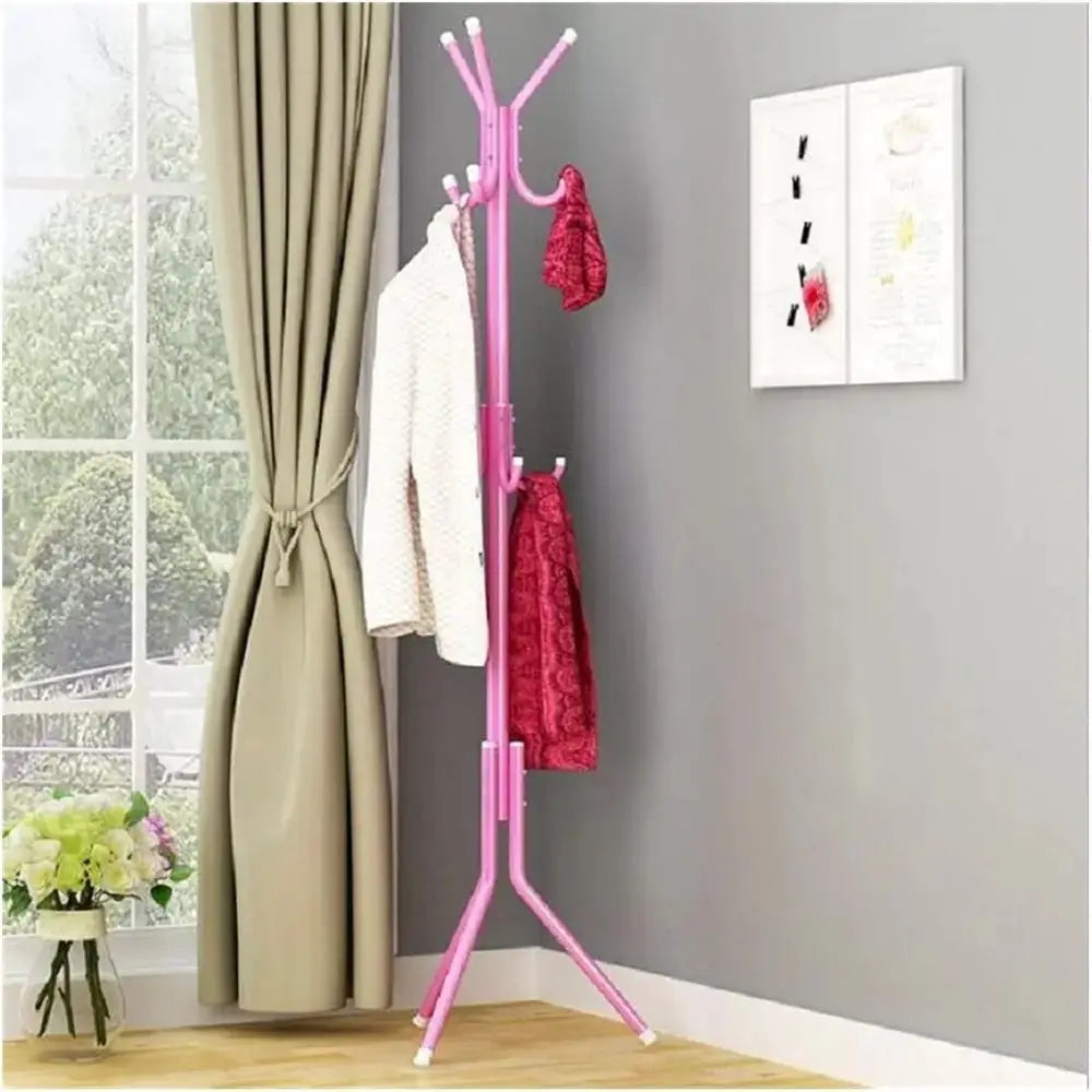 Pink 9-Hook Coat Rack for Living Room, Hat and Clothing Display Stand, Multi-Purpose Hanging Storage Furniture from PriceLows™