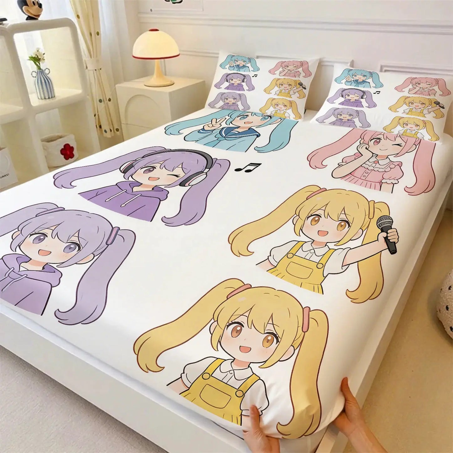 3Pcs Hatsune Miku Hanfu Style Fitted Sheet Set Ink Wash Anime Bed Cover with Pillowcases Deep Pocket Teens Fans Room Decor Gift from PriceLows™