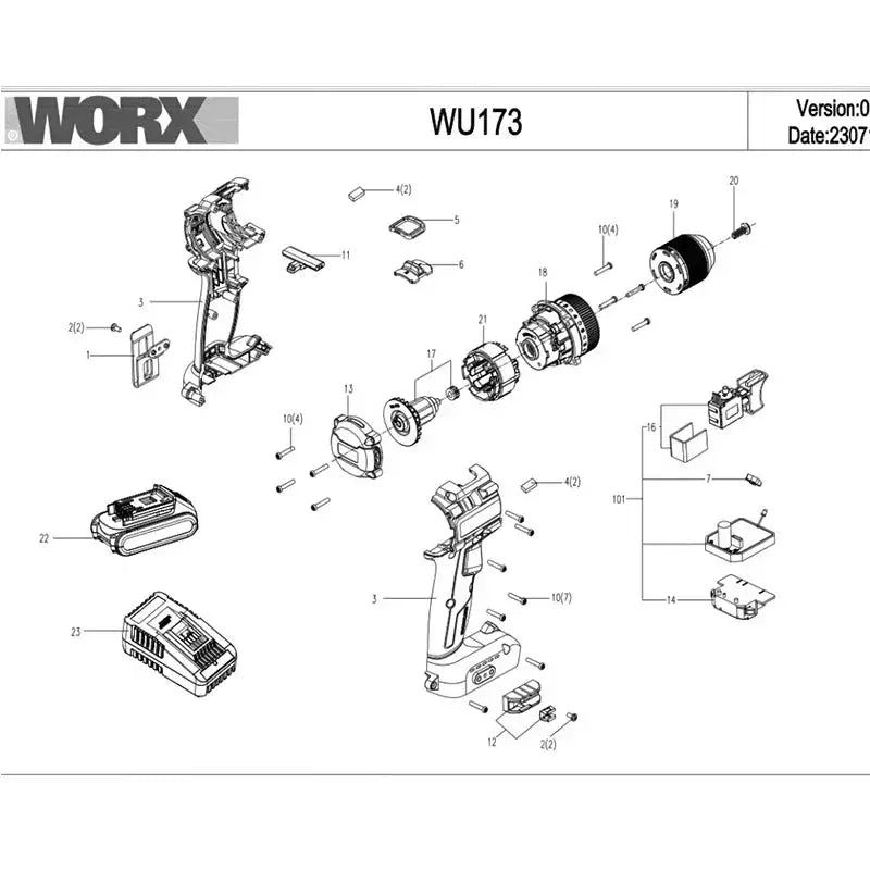 Orginal new Switch Driver motor reducer casing toothed wheel shell chuck parts for WORX WU173 Electric screwdriver from PriceLows™