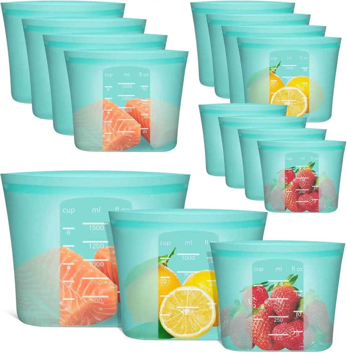 Reusable Silicone Bags | Stand Up Zip Lock | Freezer Safe | 4 Med 4 Sm 4 XS