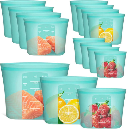 Reusable Silicone Bags | Stand Up Zip Lock | Freezer Safe | 4 Med 4 Sm 4 XS