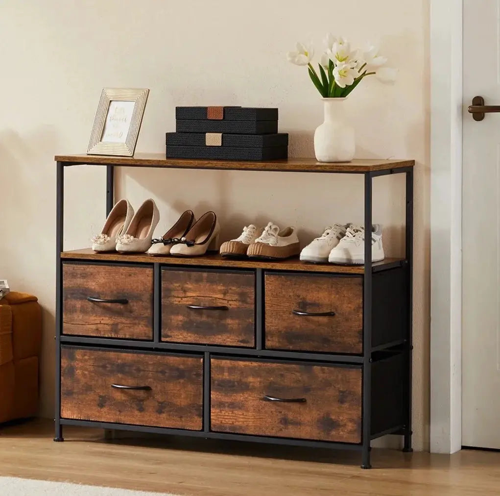 JHK Shoe Cabinet Dresser With 5 Fabric Drawers Toy Storage TV Stand Multilayer Shoe Rack Space Saving Cabinet Of Home Furniture from PriceLows™