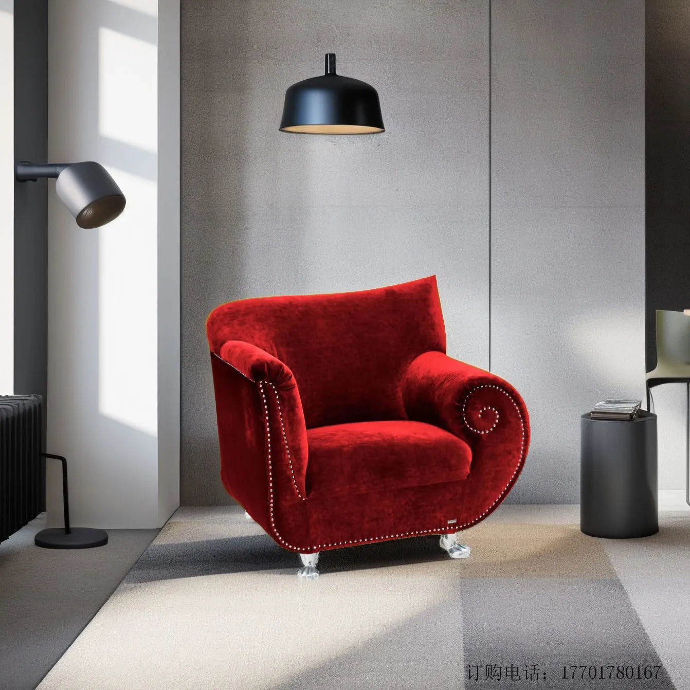 Sofa | Velvet Burgundy | French Curved Medieval Design | 3-Seater, L-Shaped