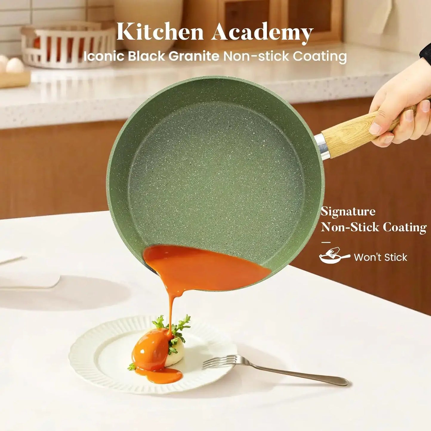 17-Piece Nonstick Induction Cookware Set with Griddle, Green Granite Pots and Pans, Healthy Cooking Set from PriceLows™