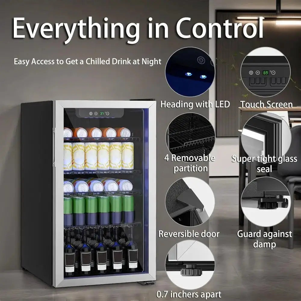 Portable Mini Beverage Refrigerator with Digital Display, Removable Shelves, and Reversible Glass Door for Soda, Wine, and More from PriceLows™