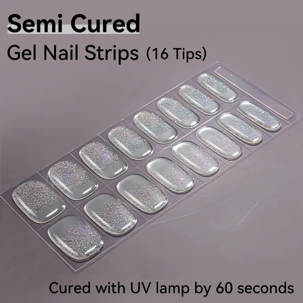16strips Cartoon UV/LED Semi Cured Gel Nail Strips Pink Glitter Cat Eye Self-Adhesive Gel Nail Wraps Full Cover UV Nail Sticker from PriceLows™