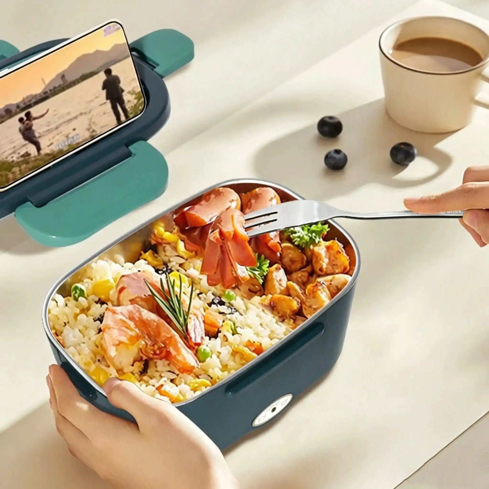 Electric Heating Lunch Box; 1.5L 304 Stainless Steel Dual Compartment Food Warmer, 12V Car Use, Portable Heated Bento Box With Fork, Spoon & Insulated Bag, Viral Must-Have For Office, Travel & Road Trips, Perfect Gift For Com from PriceLows™