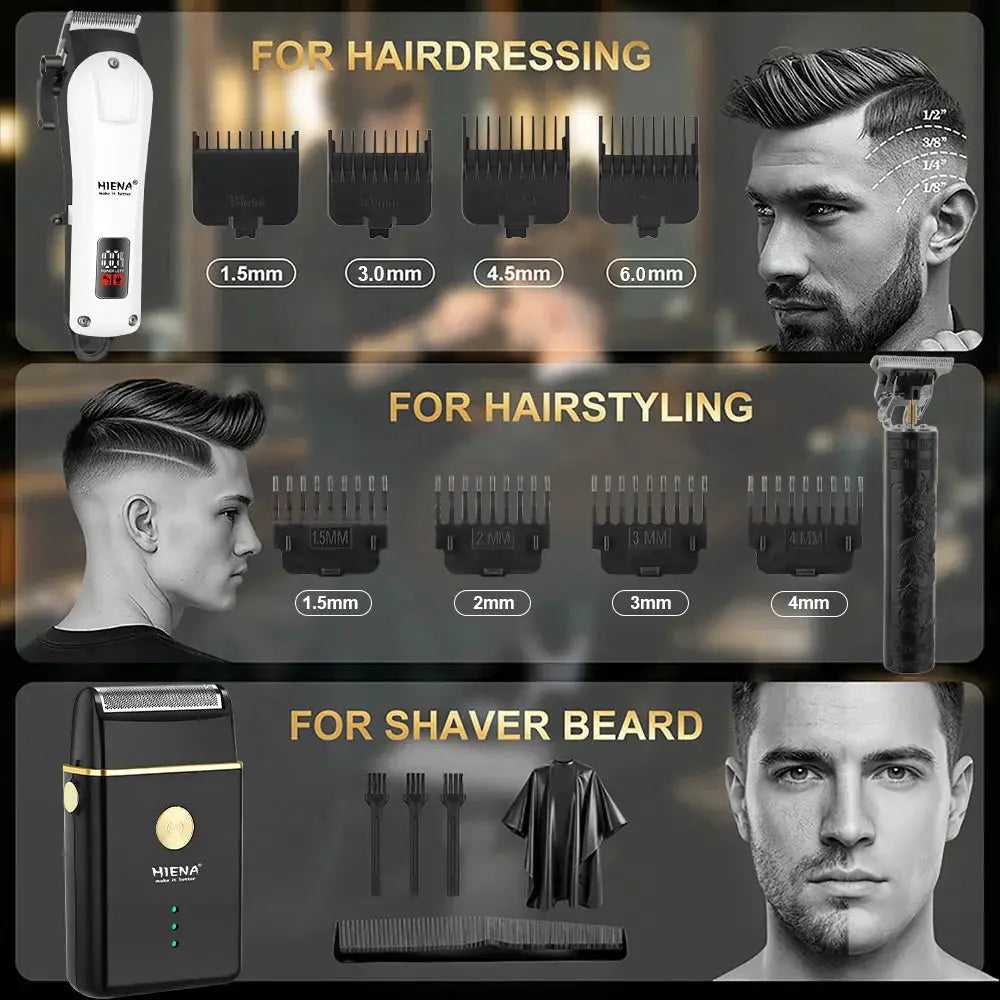 Professional Barber Kit | Cordless Clipper | Stainless Steel Blades | Home Use
