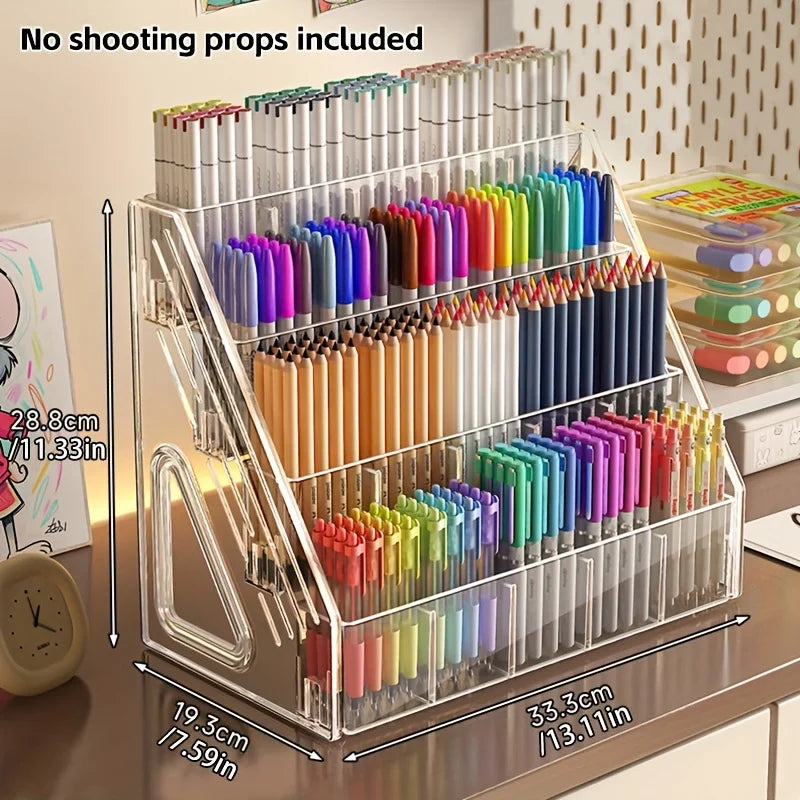 Pen Holder Organizer | Acrylic Storage | Paintbrush Compartments | Home Office