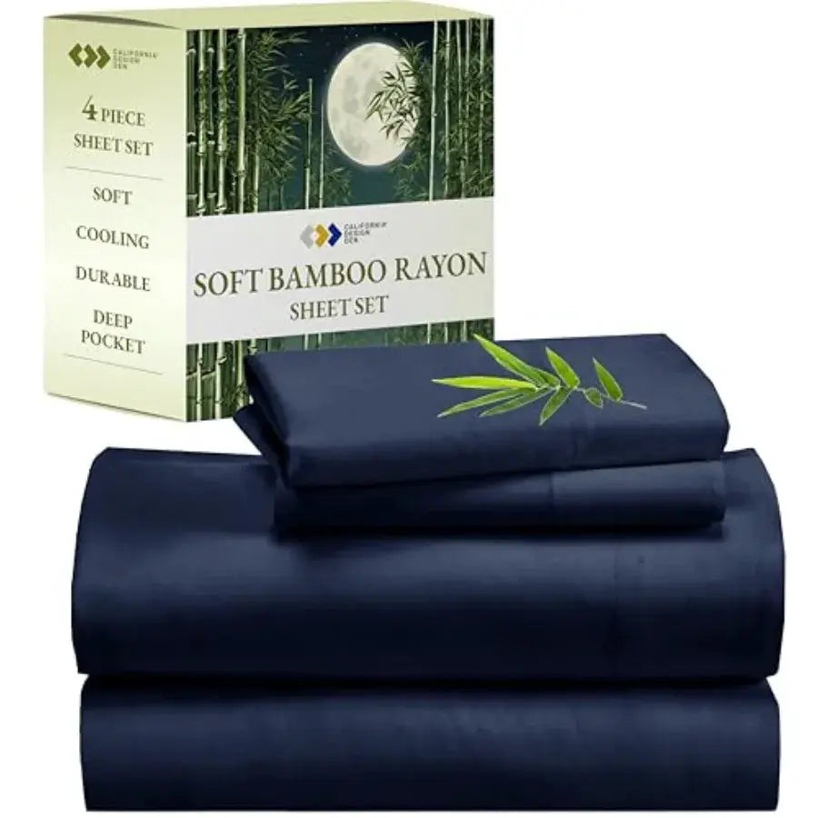 Rayon from Bamboo Sheets Cal Luxury Cooling Blue Sheets for Size Bed with Deep Pocket Fitted Sheet from PriceLows™