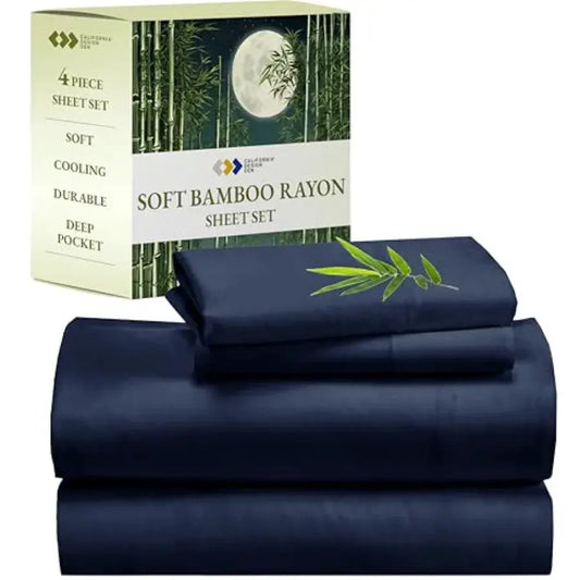Rayon from Bamboo Sheets Cal Luxury Cooling Blue Sheets for Size Bed with Deep Pocket Fitted Sheet from PriceLows™